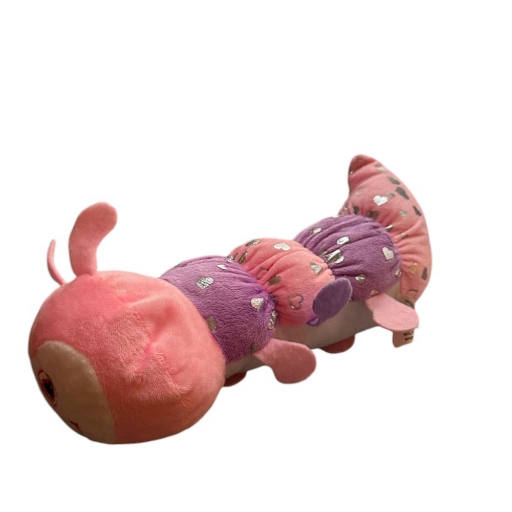 Midwood Pink Purple Caterpillar Plush Stuffed Animal Silver Hearts 10" Love